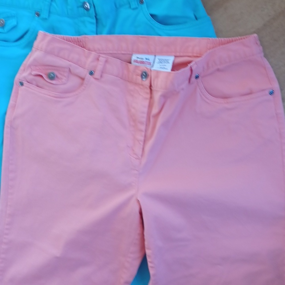 Ruby Rd Favorites Capris 2 Pair Orange , Aqua Women's Size 12 - Picture 2 of 8